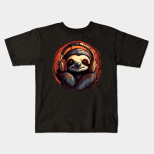 Slothy Vibes Cute Sloth with Headphones Kids T-Shirt